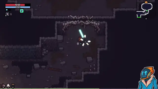 Sephiria bunny hero fighting a mid-boss in the tower with melee swings and dash movement