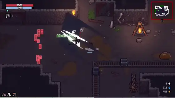 Sephiria sword weapon swinging through a room of tower enemies